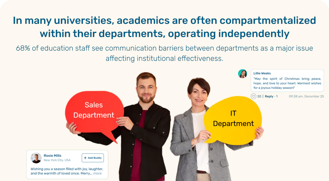 In many universities, academics are often compartmentalized within their departments, operating independently